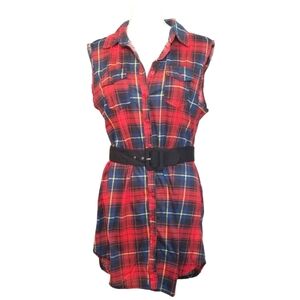 Rue21 Red Junior Large Plaid Sleeveless Dress Shirt